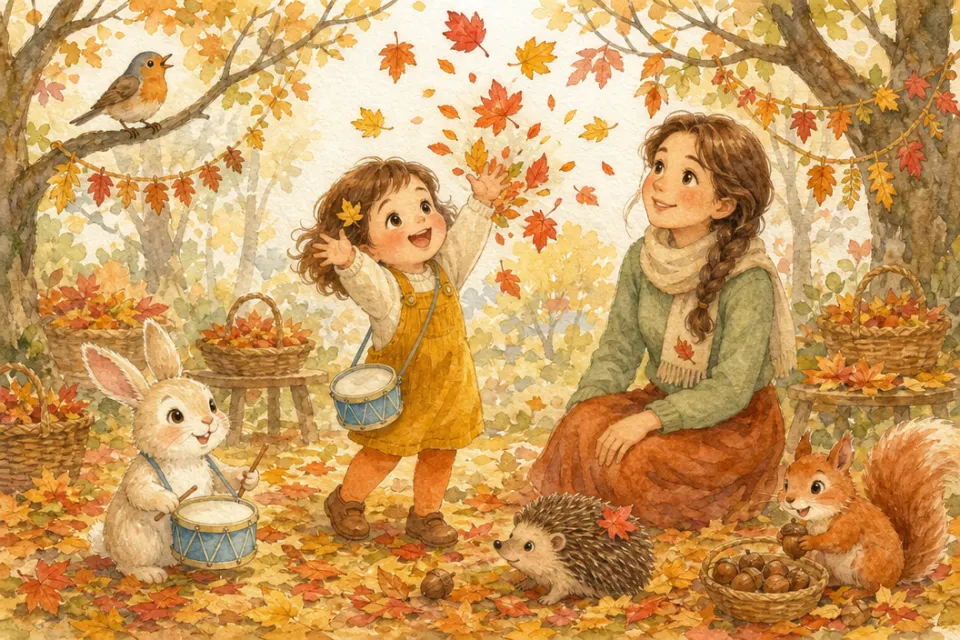 Nina cammina con la mamma lungo un sentiero nel bosco autunnale